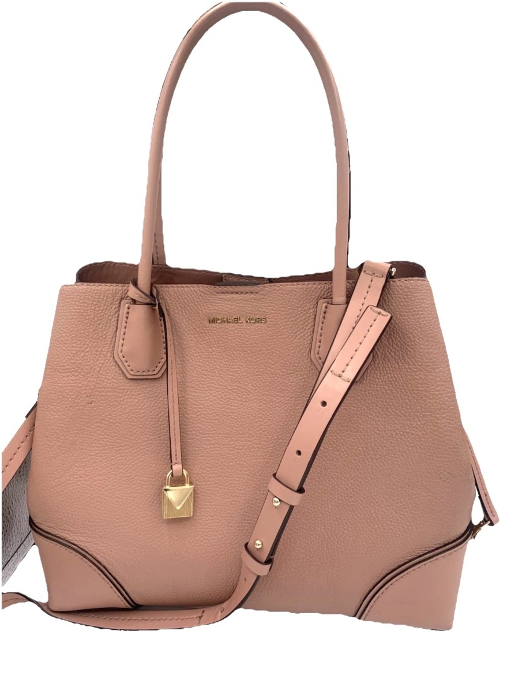 Michael Kors Deep Pink Mercer Medium Pebble Leather Gold Lock Detail Handbag - Picture 14 of 14